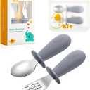 Toddler Utensils, Toddler Forks and Spoons, Baby Spoons Self Feeding, Stainless Steel Baby Silverware with BPA Free Silicone Easy Grip, 8 Months+