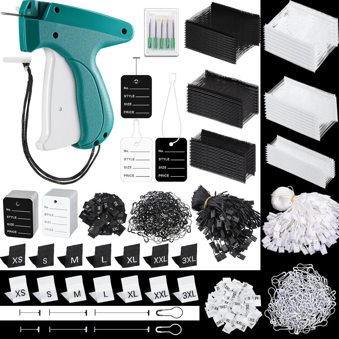 Chumia 3576 Pcs Tagging Gun Clothes Garment Tag Attacher Kit with Needles Standard Plastic Barbs Fasteners Hang Label Strings Gourd Safety Pins Retail Price Size Label for Warehouse(Black, White) (Black, White)