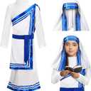 Skicuff Mary Costume Set Girls Saint Costume Dress Christian Bible Nun Dress for Cosplay(Size S)