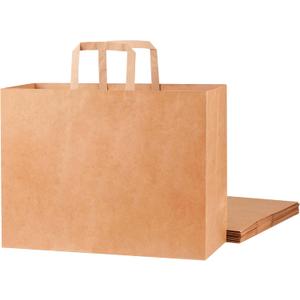 SUNCOLOR Brown Reusable Paper Bags with Handles - 50 Pack - 16x6x12 Inches - Large Shopping & Gift Bags - Kraft Construction