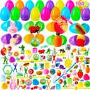 JOYIN 100 PCS Prefilled Easter Eggs with Assorted Toys Plus Stickers Inside, Plastic Eggs for Kids Hunt, Basket Stuffers Fillers, Party Favors, Classroom Prize Supplies