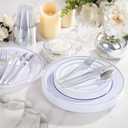 WELLIFE 600 PCS Silver Disposable Dinnerware Set for 100 Guests, Wedding Reception Plates & Silver Plastic Tableware, Dinner & Salad Plates, Cups, Forks, Knives & Spoons for Weddings & Elegant Events
