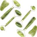 TIHOOD 6PCS Massage Tools Kits, 4 PCS Jade Roller Facial Ridged Roller Kits Skin Roller with 2 Pieces Scraping Massage Tools Anti Aging and Wrinkles for Face, Eye, Neck, Body for Lymphatic Massage