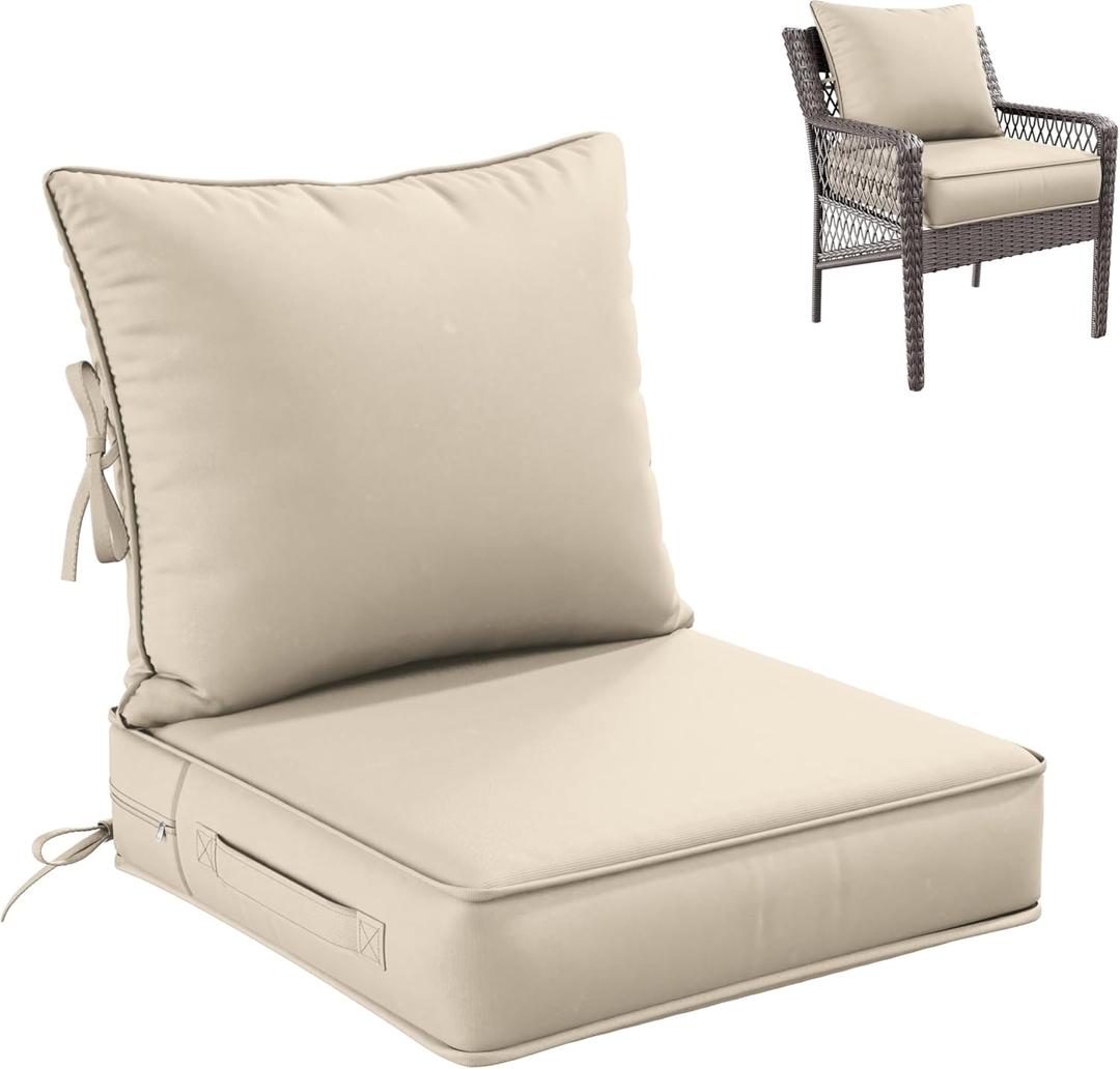Premium Outdoor Seat Cushion Chair Cushions for Patio Furniture 19 L X 19 W X 4 H Waterproof & Fade Resistant Deep Seat and Backrest Cushion Set with Removable Covers for Chair, Sofa