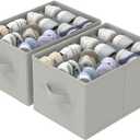 GUOHNHE 2 Pack Shoe Organizer for Closet, Fits Up to 24 Pairs, Foldable Space-saving Storage Container Bins with Reinforced Handles, 16.5 x 12.6 x 10.2 In, Grey, XSNX02G-2