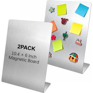 2 Pcs Magnetic Bulletin Board with Stand Metal Tabletop Memo Board Magnet Menu Easel Board Stainless Steel Display Stand for Office Home Kitchen School 10.4 x 6 in