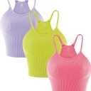 Sunzel Free to Be Tank, Crop Ribbed Tank Tops Seamless Racerback Camisoles No pad Camis Cropped Workout Gym Yoga (Medium, Lilac Fragilesprout Gumpink(3pcs)-crop)
