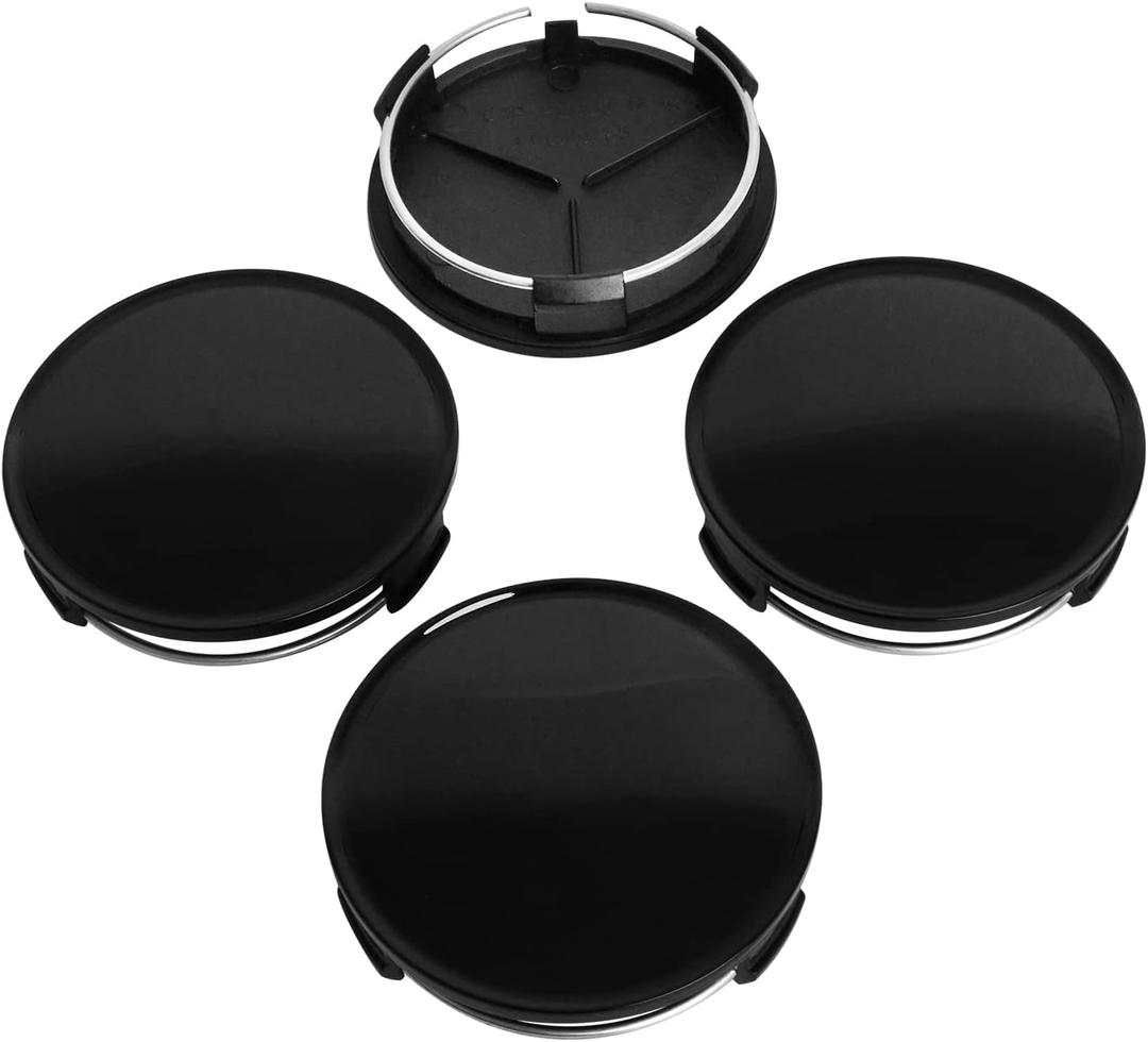 KitsPro 2.9Inch 75MM Wheel Center Caps, Pack of 4 (Gloss Black, Outer 75MM, Inner 73MM)
