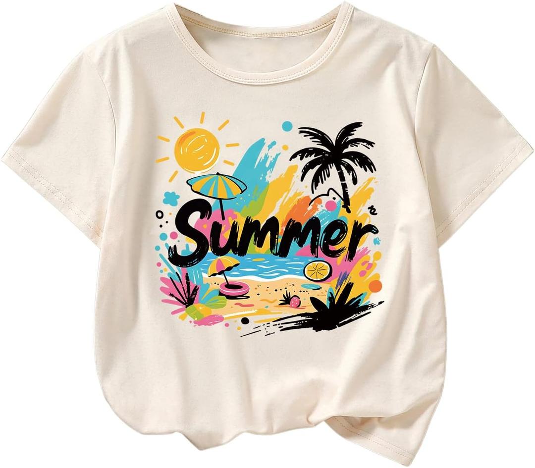 RoseSeek Girl's Summer Tropical Graphic Tees Crewneck Short Sleeve T Shirt Casual Cute Tops