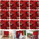Flower Wall Backdrop 12 Piece of 16.5x16.5 Inch Artificial Floral Wall Panel Silk Rose Wall Decor Ideal for Wedding Celebrations, Festive Party Backdrops, and Home Decor-Red