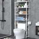 Over the Toilet Storage shelf, 4-Tier Bathroom Organizer Rack, Easy To Install with Adjustable Feet Pad and Basket Freestanding Bathroom Shelves Above Toilet, Space Saver Toilet Storage Cabinet(White), 24 x 11 x 65.5 inches