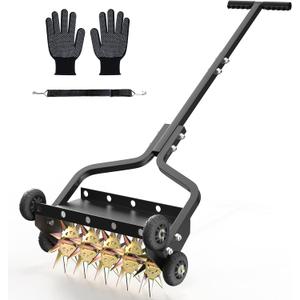 Seeutek 18 Inch Lawn Aerator, Upgraded Heavy Duty Manual Aerators Lawn Tool w/ 3D Steel Tines, 4 Wheels & Non-Slip Handle, Push Spike Aerator Suitable for Lawn, Garden and Yard