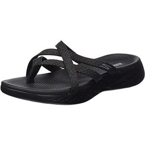 Skechers Women's On The GO 600-Dainty Flat Sandal, Black/ Gray, 5 Medium US
