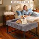 Adjustable Bedside Dog Bed for Dogs, Elevated Dog Co-Sleeper with Metal Frame, Memory Foam Mattress & Washable Corduroy Cover, Pet Bedside Sleeper for Dogs & Cats, Large