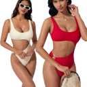 SUUKSESS Women Sexy One Piece Tummy Control Swimsuit Cutout Backless Bathing Suit (White) M