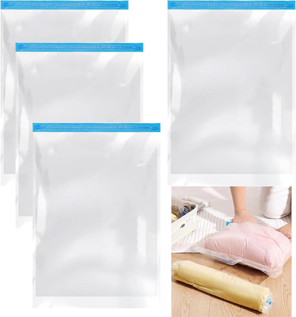 4PCS Travel Compression Bags, Roll-Up Space Saver Vacuum Storage Bags, 50x35cm/19.6x13.7 Vacuum Bags for Luggage Backpack Suitcase Packing Organizers