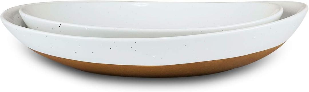 MORA Ceramic Large Serving Bowls- Set of 2 Oval Platters for Entertaining. Modern Kitchen Dishes for Dinner, Fruit, Salad, Turkey, etc. Oven, Dishwasher Safe, 110/ 80 oz, 16" / 14.6" - Vanilla White