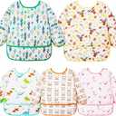 Lictin Long Sleeve Bibs 5 Pack - Baby Bibs for Girl or Boy, Reusable Infant for Feeding Teething or Weaning, Size S