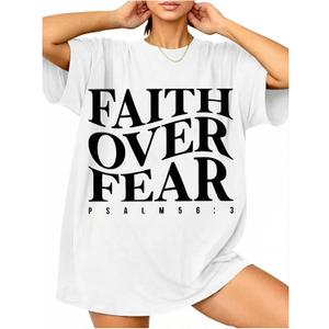 RoseSeek Women's Letter Print T Shirts Crew Neck Short Sleeve Tee Tops Casual Streetwear Tops (White, M)