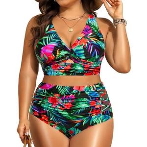 Women's Plus Size Two Piece Swimsuits - High Waisted Bikini Tummy Control Bathing Suits 2025 Twist Knot Swimwear Size 22W