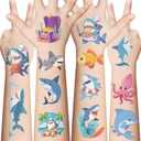 10 Sheets Shark Temporary Tattoos Birthday Themed Party Supplies Decoration Favors Cartoon Cute Sticker for Kids Boys Home Activity Class Prizes Carnival Christmas Rewards (green)