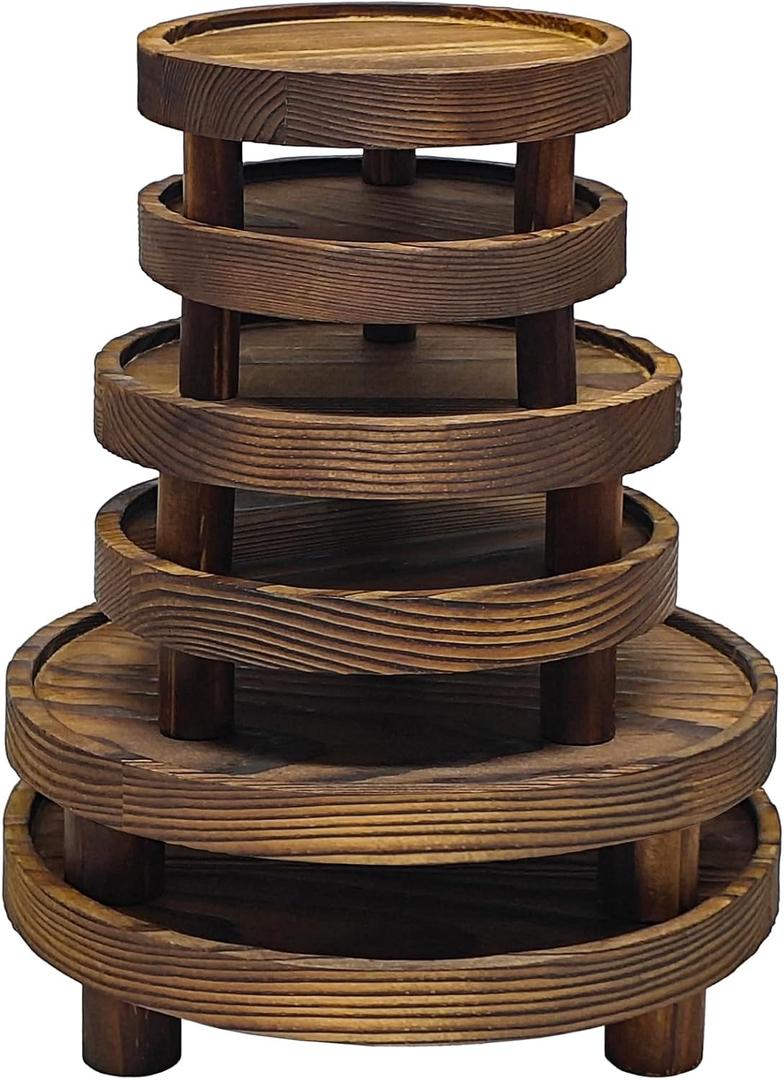 6 PCS 5/6/8 Inch Wooden Risers for Display Wood Pedestal Stand Round Mini Tray Stand Rustic Riser Tray Tiered Tray Decor for Party, Wedding, Birthday, Baby Shower,Home Dcor