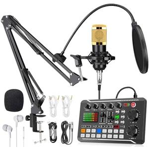SIBORIE F998 Podcast Equipment Bundle for Tiktok and YouTube Vlog,Sound Board with Audio Interface,Condenser Karaoke Microphone,Streaming Podcast Starter Kit DJ Audio Mixer (F998+BM800 MIC)
