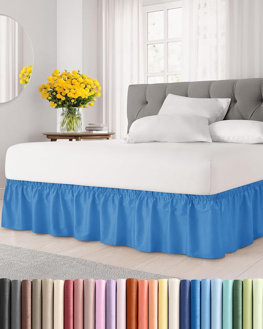 Wrap Around Dust Ruffle Bed Skirt - Royal Blue - for Full Size Beds w/ 12 Inch Drop - Easy Fit Elastic Strap - Adjustable Pleated Bedskirt w/Brushed Fabric - Wrinkle Free, Women, Men, Kids & Teens