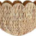Scalloped Hanging Wicker Baskets for Wall, Scalloped Home Decor, Hanging Woven Rattan Wall Basket for Flowers Front Door Bathroom Storage (Water Hyacinth-1PC)
