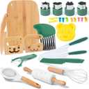 18 PCS Kids Cooking Sets Real, Montessori Kitchen Tools for Toddlers, Cooking & Baking Set for Kids Little Chefs, Toddler Knife Set, Crinkle Cutter, Cutting Board