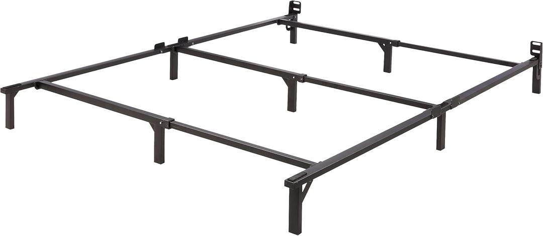 Amazon Basics Metal Bed Frame, 9-Leg Support Base for Box Spring and Mattress, Queen Size, Tool-Free Easy Assembly, 79.5" L x 59.5" W x 7" H, Black