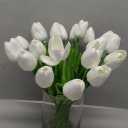 DILATATA 12 Pcs Artificial Real Touch Tulips Flowers in Glass Vase with Faux Water, Tulips Fake Arrangements White Tulips with Vase for Dining Table Home Decor Wedding Centerpieces