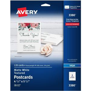 Avery 03380 Textured Post Cards, 4-1/4 x 5-1/2, Matte White, 120 Cards/Box