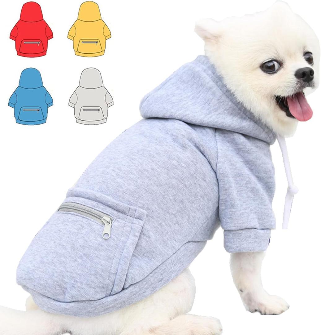2 x Dog Hoodie for Small Medium Large Dogs,Fleece Hoodie for Dogs with Zipper Pocket,Fall Winter Warm Cat Puppy Sweatshirts(Grey,XL)