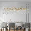 Modern Gold Crystal Chandeliers Chandeliers - L63 inch Rectangular Golden Tree Branches Ceiling Pendant Light Fixtures, Luxury K9 Raindrop for Dining Room, Rectangular, Length 63"