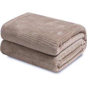 Fleece Twin Blanket for Couch and Bed, 60x80 Inches Soft Cozy 3D Decorative Jacquard Flannel Blankets, Lightweight Fuzzy Warm Throws for Sofa, All Seasons,Light Taupe - Waffle