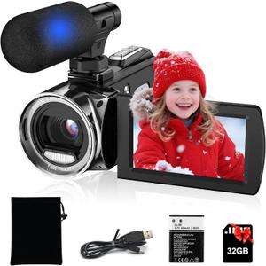 Rumyums Video Camera Camcorder UHD 4K 48 MP Vlogging Camera Recorder 3.0 Inch IPS Screen 18X Zoom Camcorders Camera with Microphone for Kids, Teens, Students, Beginners (Black)