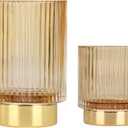 DASITON Makeup Brush holder Organizer,Crystal Cosmetic Makeup Brush Glass Brushes Storage Holder, Vintage Make Up Brush Cup Pen Pencil Holder striped vase(Coffee SL)