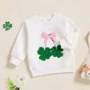 Baby Girl St Patricks Day Clothes Bow Clover Embroidery Sweatshirt Pullover Oversize Sweater Toddler Girl Irish Tops (18-24 Months, White)