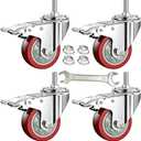 DICASAL 3 Inch Heavy Duty Stem Casters 360 Degree Swivel Thread Wheels with Metric Size M12-1.75 Screw Bolt Double Locking Brake Castor Wheel Load Capacity Upto 900 Lbs Pack of Three