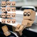 Shaking Wooden Man Figurine, Handmade Shaking Feet Woodens Doll with 12PCS Magnetic Expressions, DIY Car Ornament Desktop Decor, Creative Gift