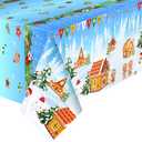 Fancy Land Christmas Tablecloths 3 Pack Gingerbread House Table Cover Snow Disposable Tablecloths Christmas Party Decoration