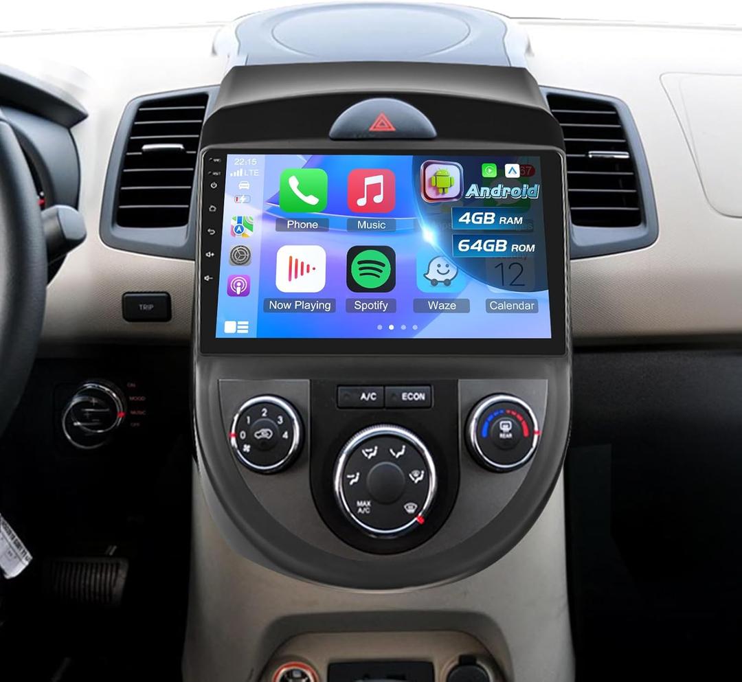 [4G+64G] Radio for Kia Soul 2010 2011 2012 2013, 9 inch Touch Screen Kia Soul Android Car Stereo, Wireless Carplay/Android Auto/32 EQ Audio/1280 * 720 Screen/SWC/Bluetooth/WiFi