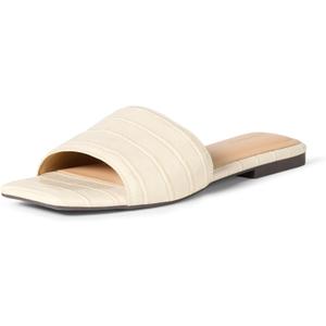 Amazon Essentials Women's Slide Sandals, Cream Faux Crocodile, 13