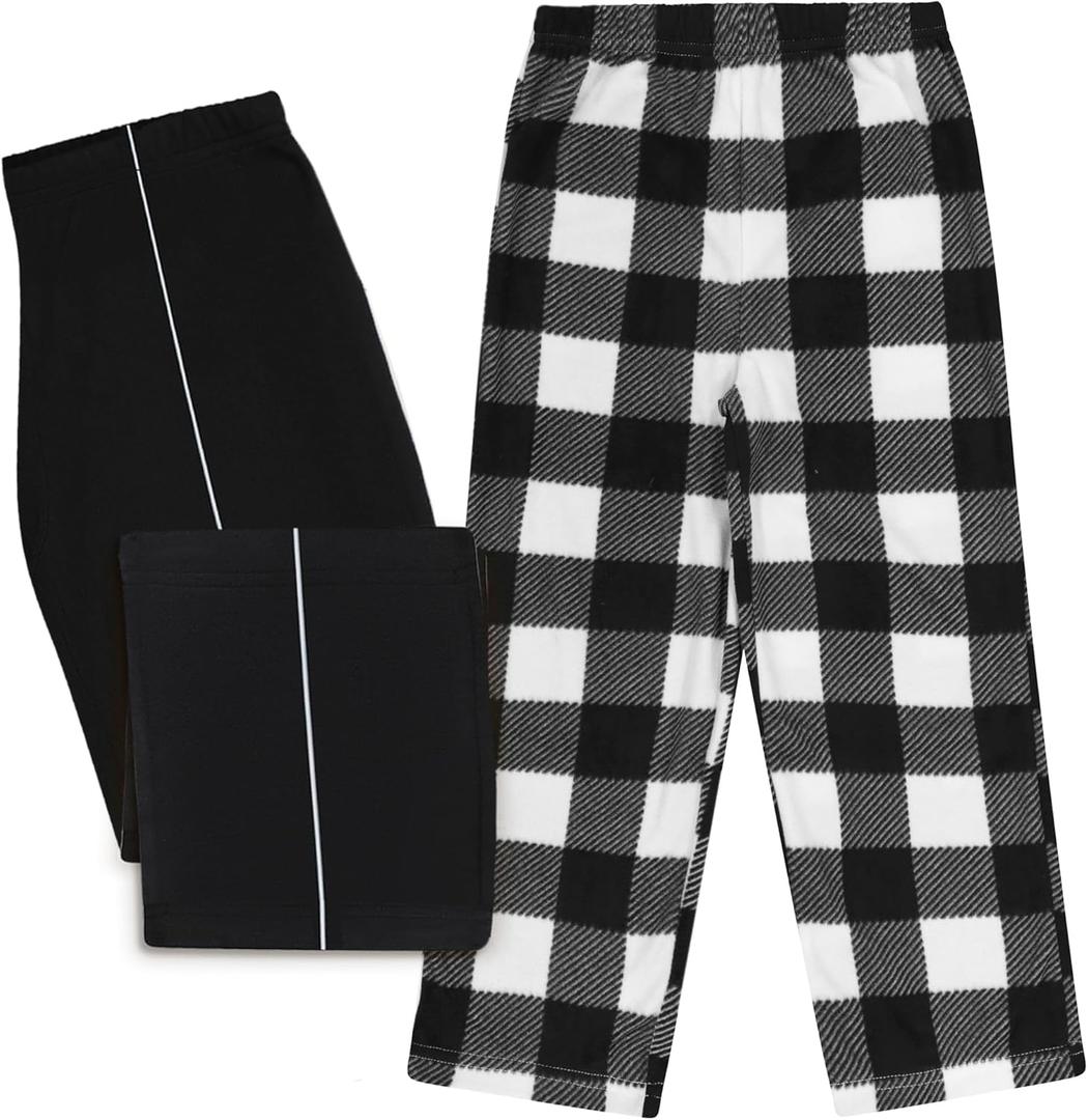Mad Dog Boys Pajama Pants - Soft Fleece PJ Bottoms for Kids - Buffalo Plaid Lounge Pants, Warm & Comfy Microfleece 2PK Set (M)