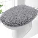 OLANLY Soft Chenille Bathroom Toilet Lid Cover, Machine Washable Seat Covers, 17.5x15, Stays in Place Rubber Backing, Fits Most Round, Elongated and Oblong Lids, Accessories Decor, Gray