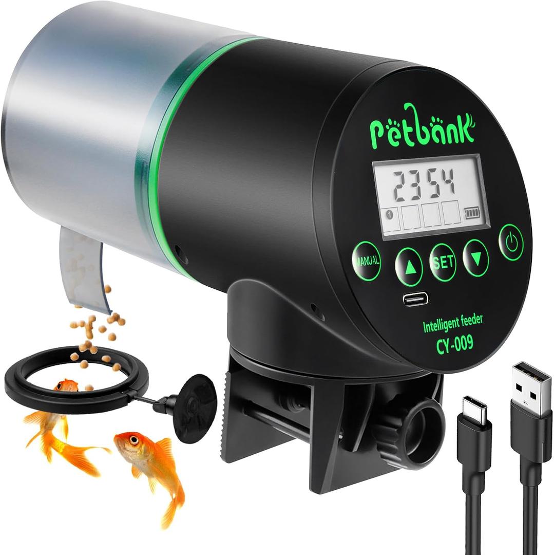 Automatic Fish Feeder for Aquarium - Rechargeable Fish Food Auto Dispenser Vacation Turtle Feeder with USB Charger CableLCD Screen, Customized ScheduleBlack Automatic Fish Feeder for Aquarium - Rechargeable Fish Food Auto Dispenser Vacation Turtle Feeder with USB Charger CableLCD Screen, Customized ScheduleBlack