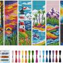 BEUNITONE Cross Stitch Kit Bookmark Scenery Landscape Cross Stitch Kits Bookmark Crossstitch Kits 8''x2.4'' Stamped Embroidery Bookmarks for Adults Beginners 6Pcs