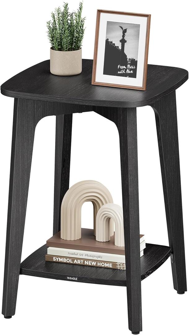 VASAGLE MAEZO Collection - Side Table, 2-Tier Small Square End Table, Nightstand with Tapered Legs, Curved Transitions, for Small Spaces, Living Room, Bedroom, Charcoal Gray ULET236B01