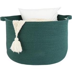 Large Cotton Rope Basket  22"x14" Woven Storage Basket for Blankets, Toys, Laundry, and Nursery  Round Baskets for Living Room and Kids Dark Green